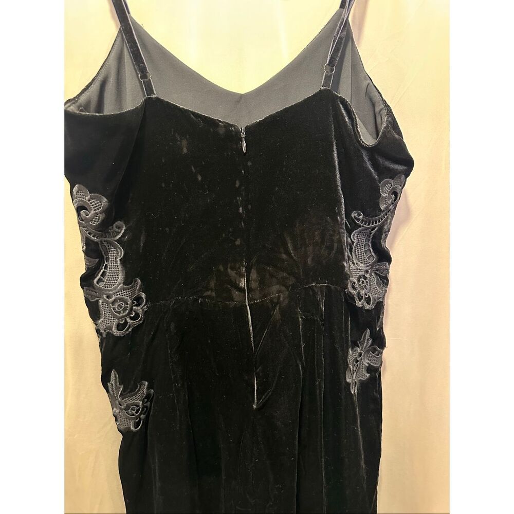Sandro Paris Emilia Black Velvet Jumpsuit Lace Embroidered Straight Leg Sleevele - Picture 7 of 11